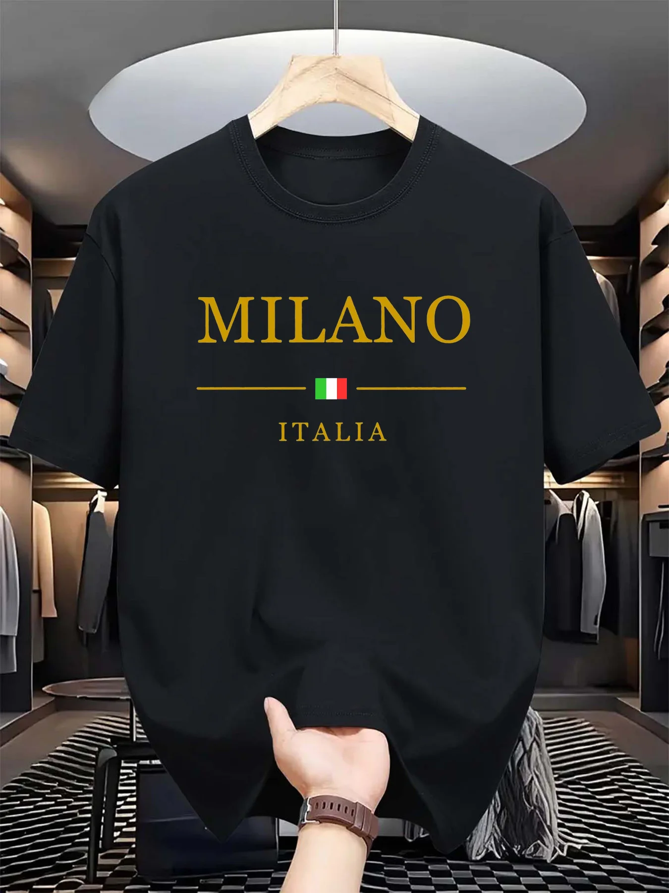 Street Fashion Of Milan - تي شيرت رجالي صيفي مطبوع ثلاثي