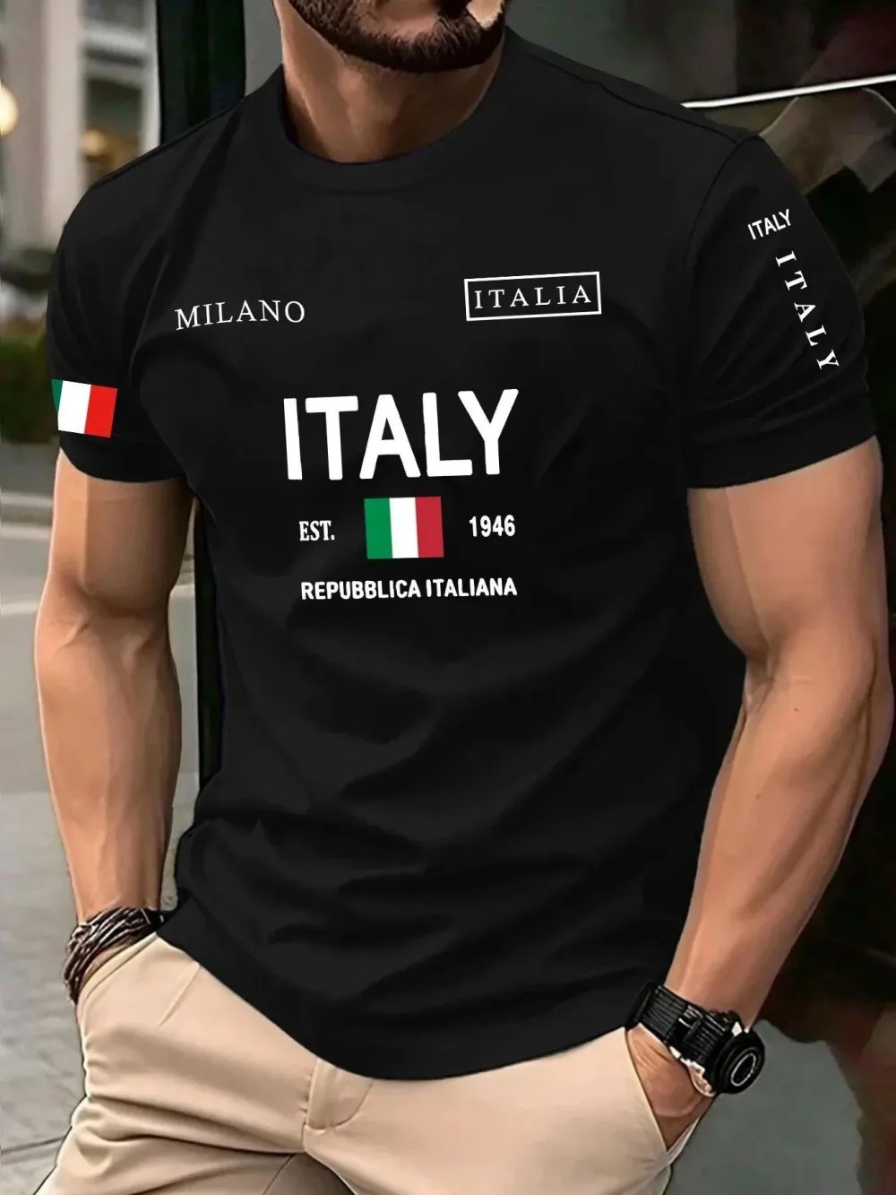 Street Fashion Of Milan - تي شيرت رجالي بتصميم عصري أوروبي