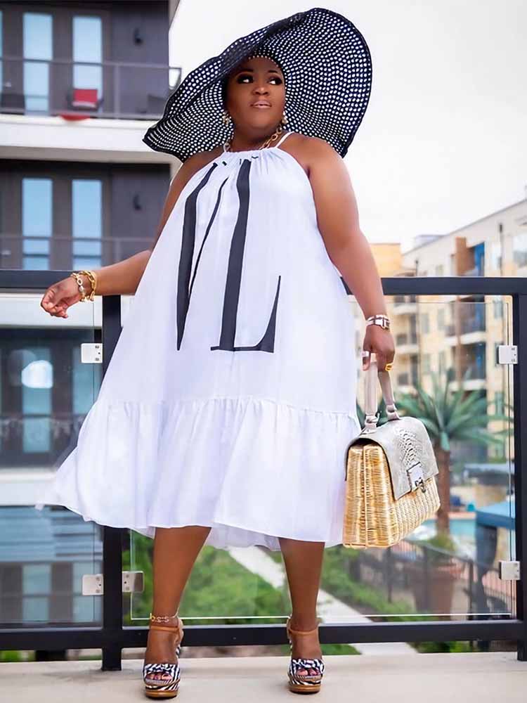 Street Fashion Plus Size - فستان صيفي كاجوال للنساء بدون أكمام،